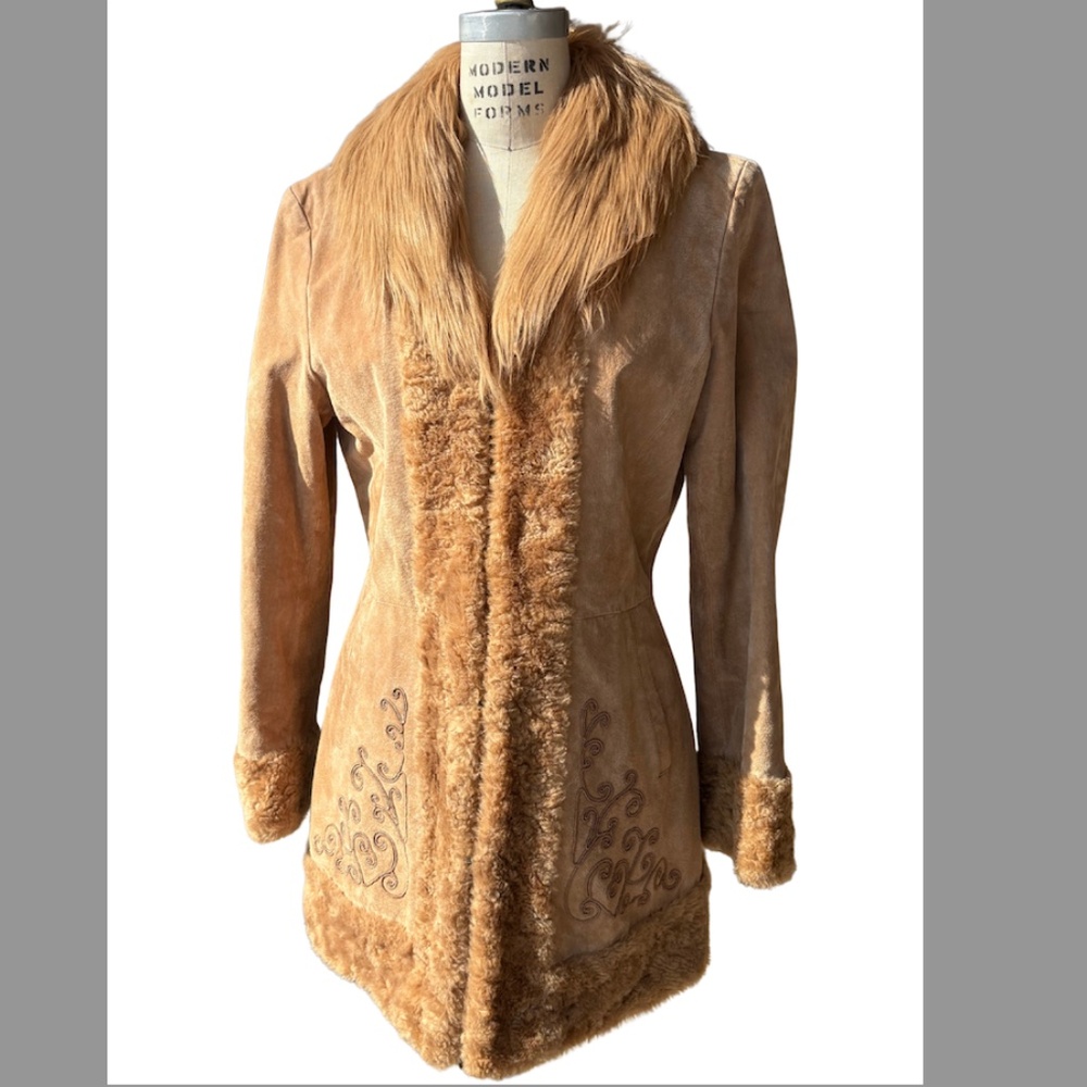 90's/Y2K Gallery Penny Lane Coat Suede Leather Faux Fur Boho Jacket Sz M
